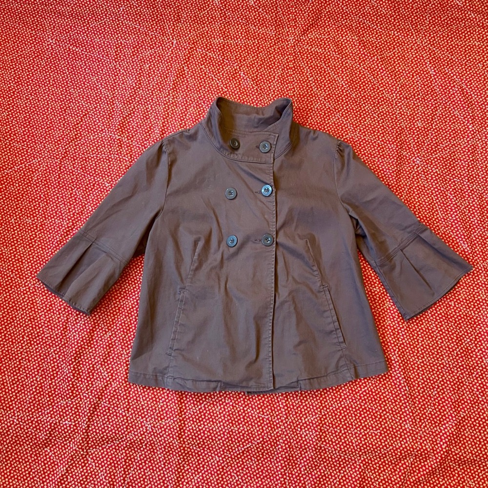 Vintage y2k Old Navy Brown Double Breasted band style Coat Flared 3/4 Sleeve XL